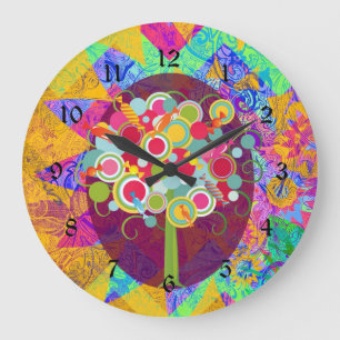 Grande Horloge Ronde Lollipop Whimsical Candy Tree Colorful Abstrait Un