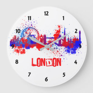 Grande Horloge Ronde Londres Skyline Rouge Bleu Bleu Bleu Artistique Sp