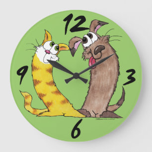 Grande Horloge Ronde Longtemps sur l'Amour-Chat et le chien