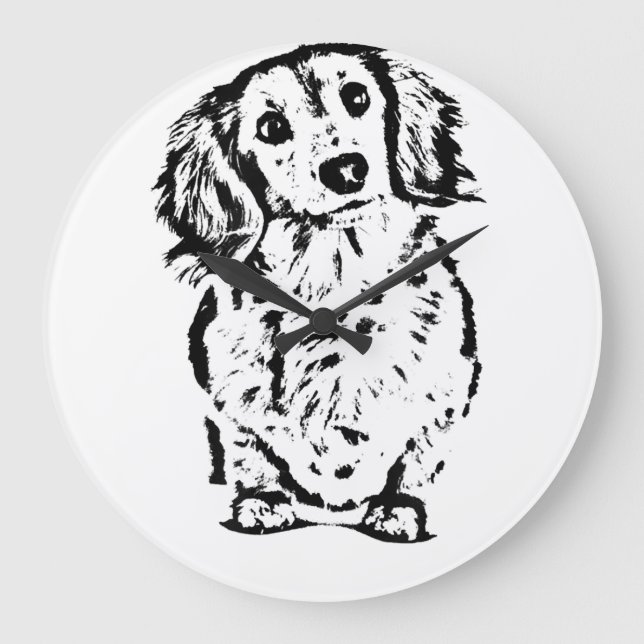 Grande Horloge Ronde Longue Cheveux Dachshund Amant Cadeau Doxie Maman  (Recto)