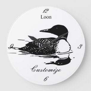 Grande Horloge Ronde Loon Swimming Bird Art Thunder_Cove