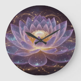 Grande Horloge Ronde Lotus Cosmique : Une lueur Starlit