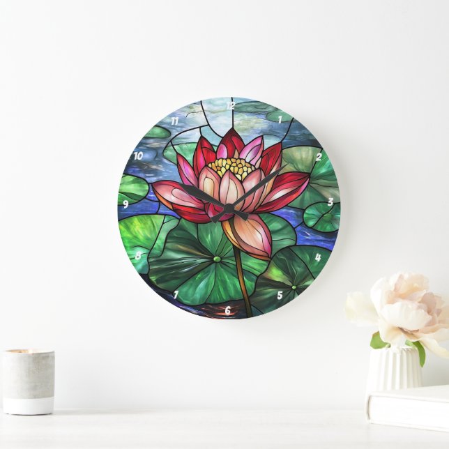 Grande Horloge Ronde Lotus Floral Pond Vitrage (Maison)