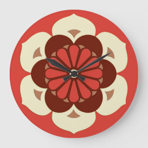 Grande Horloge Ronde Lotus Flower Mandala, Mandarin Orange