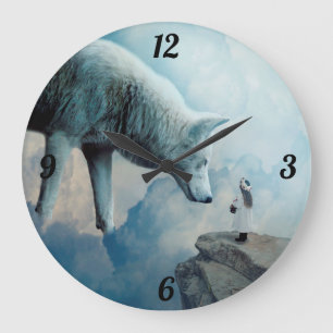 Grande Horloge Ronde Loup blanc