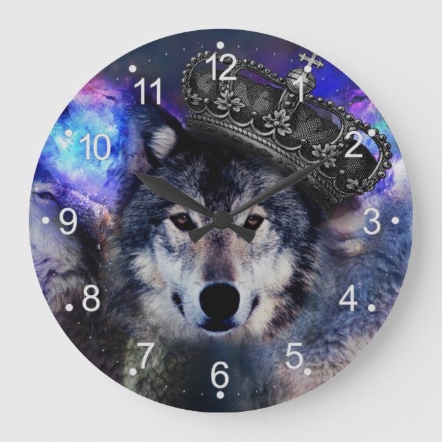 Grande Horloge Ronde Loup d'animal dans la couronne (Recto)