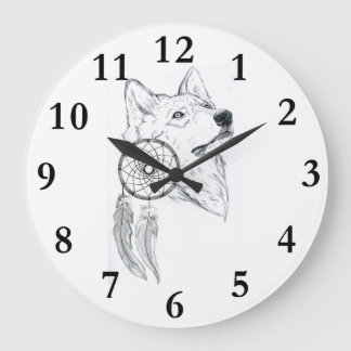 Grande Horloge Ronde loup de dreamcatcher 1