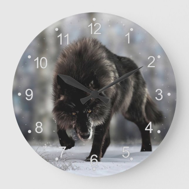 Grande Horloge Ronde Loup noir en colère (Recto)