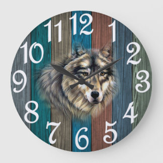 Grande Horloge Ronde Loup rustique