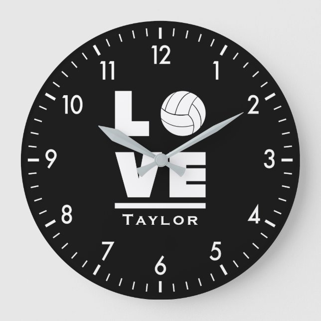 Grande Horloge Ronde Love And Live Volleyball Sports Fan Custom Name (Recto)