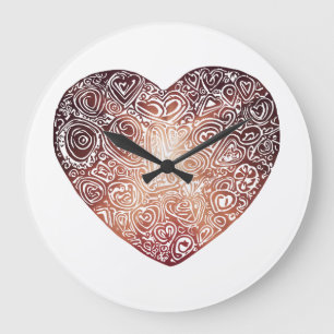 Grande Horloge Ronde Love Doodle Heart Art Abstrait