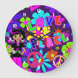 Grande Horloge Ronde Love & Peace 60'S Hippie Flower Power Super