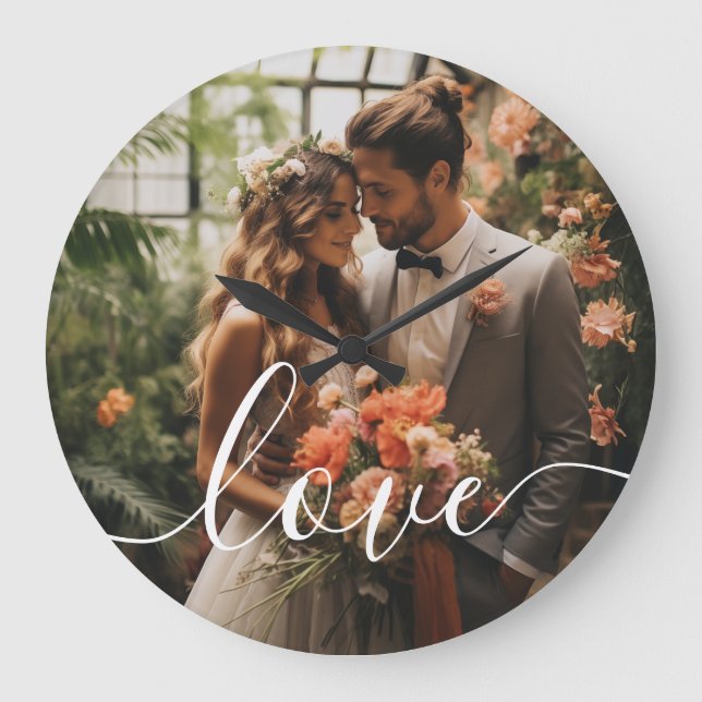 Grande Horloge Ronde 'Love' Photo couple personnalisée (Recto)