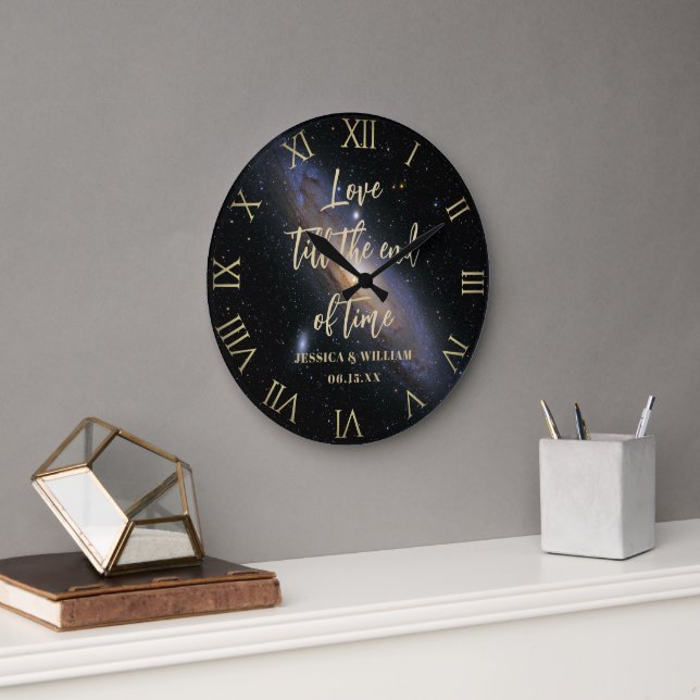 Grande Horloge Ronde Love Time Nebula Gold Mariage Anniversaire Keepsak (Bureau)