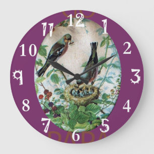 Grande Horloge Ronde Lovely Birds Go Papa Temps simples besoins de base