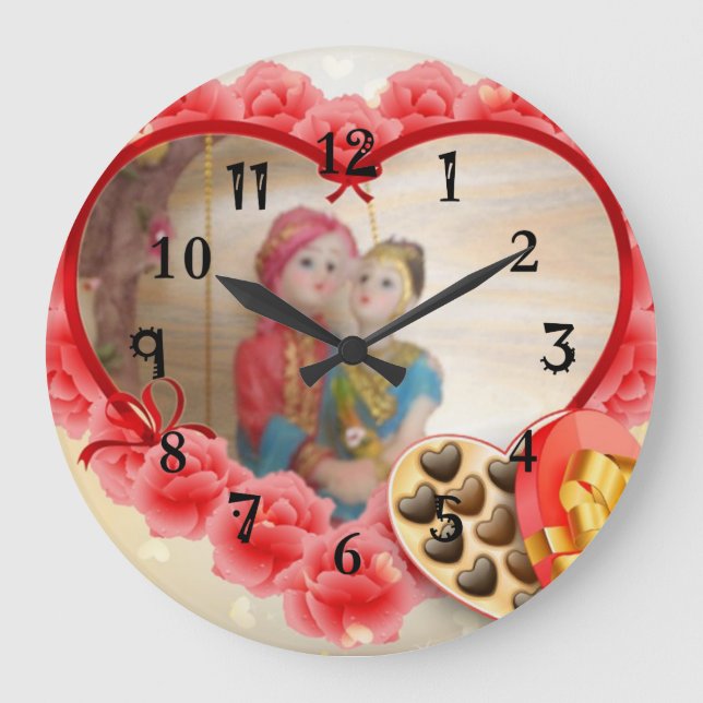 Grande Horloge Ronde Lovely Heart Chocolates Enregistrer la date (Recto)