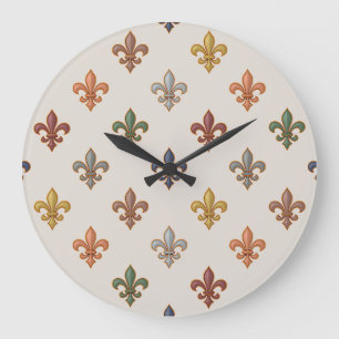 Grande Horloge Ronde Lumière de design fleur de lis en bois terrestres