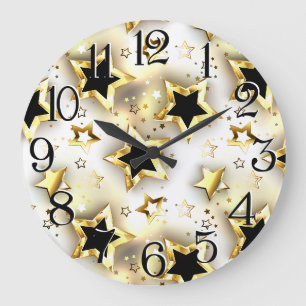 Grande Horloge Ronde Lumière transparente avec étoiles or