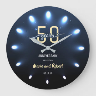 Grande Horloge Ronde Lumières brillantes 50 ans Anniversaire Mariage Ho
