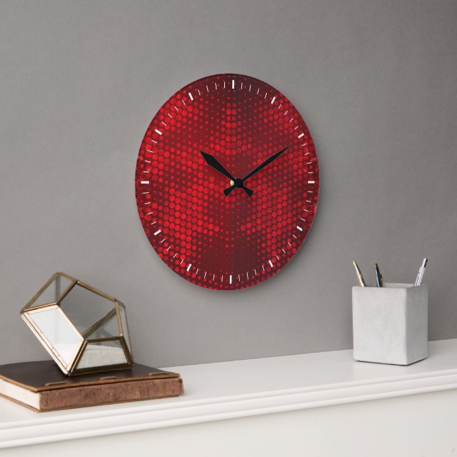Grande Horloge Ronde Lumières de la Parties scintillant Deep Red Faux (Bureau)