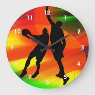 Grande Horloge Ronde Lumières lumineuses de cour de duo de basket-ball