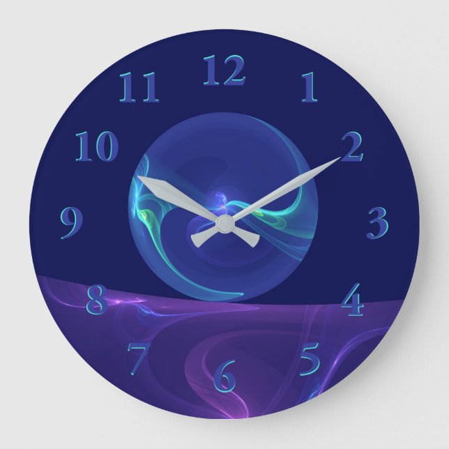 Grande Horloge Ronde Lumineuse Bleu Violet Rêve Abstrait Fractal Art (Recto)
