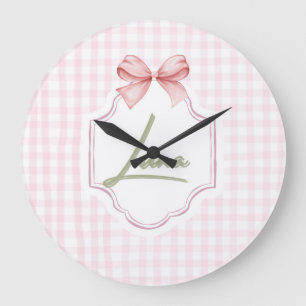 Grande Horloge Ronde Luna Baby Girl Nursery Bow & En vichy personnalisé