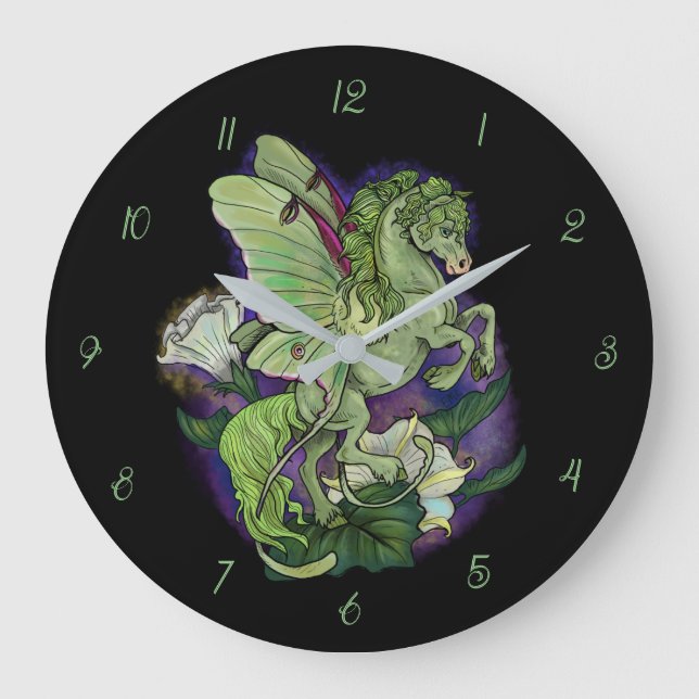 Grande Horloge Ronde Luna Moonduster Moth Fairy Horse Large Clock (Recto)
