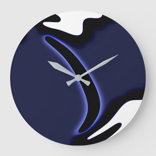 Grande Horloge Ronde Lune bleue : Bleu Abstrait, Blanc & Noir (Recto)