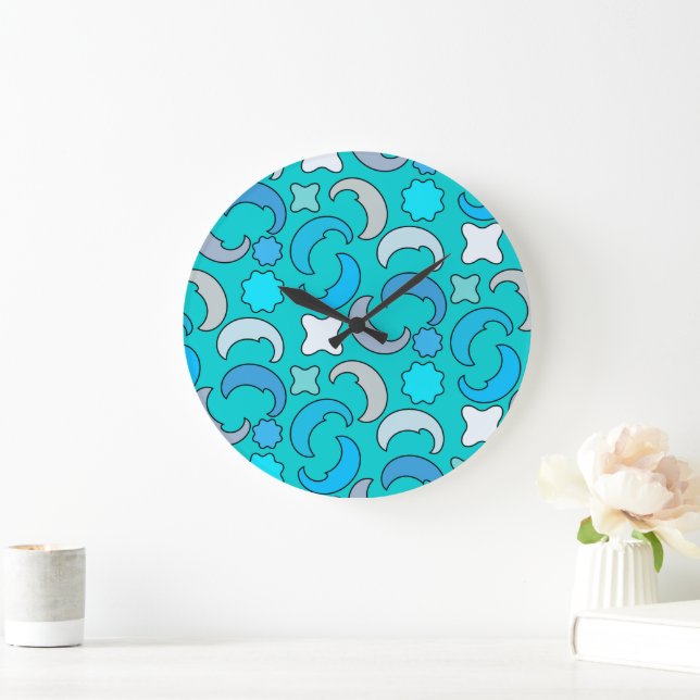Grande Horloge Ronde Lune bleue nuageuse (Maison)