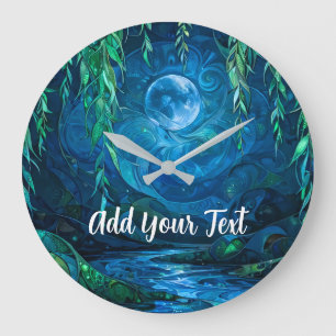 Grande Horloge Ronde Lune de Saule Saille Rivière Bleue Verte qui Coule