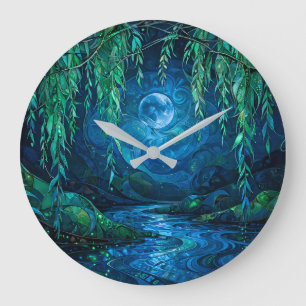 Grande Horloge Ronde Lune de Saule Saille Rivière Verte Bleue qui coule