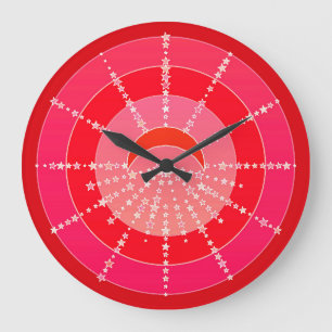 Grande Horloge Ronde Lune et étoiles Mandala - Rouge et Corail