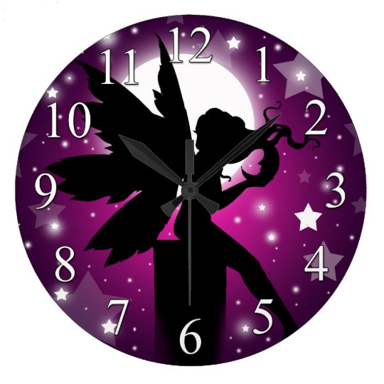 Grande Horloge Ronde Lune Pourpre Et Etoiles D Horloge Feerique De Zazzle Fr
