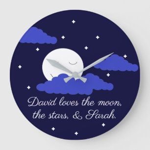 Grande Horloge Ronde Lune romantique avec étoiles