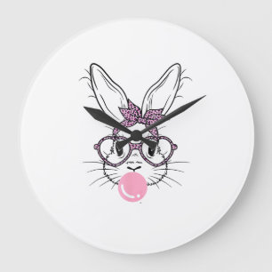 Grande Horloge Ronde Lunettes de léopard visage de lapin Bubble Gum Jou