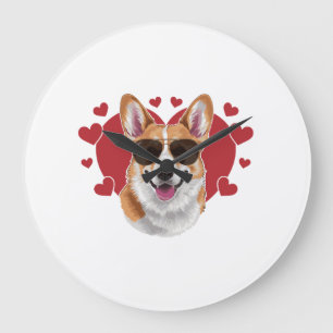 Grande Horloge Ronde Lunettes de soleil cool Corgi Love entourées de cœ