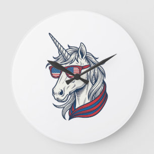 Grande Horloge Ronde Lunettes de soleil drapeau licorne patriotique vec