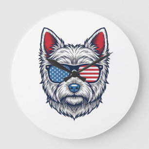 Grande Horloge Ronde Lunettes de soleil pour chien Westie patriotiques 