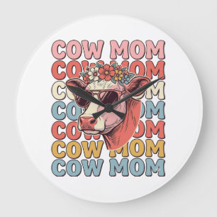 Grande Horloge Ronde Lunettes de soleil rétro Cow Mom gravure vintage D