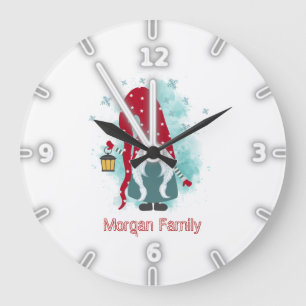 Grande Horloge Ronde Lutin nordique flocons de neige Noël