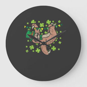 Grande Horloge Ronde Lutrin de lutin irlandais Shamrock Jour de la Sain