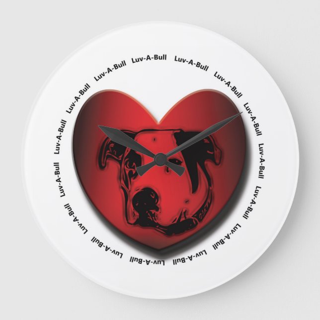 Grande Horloge Ronde Luv-A-Bull American Bulldog Pit Bull Heart (Recto)
