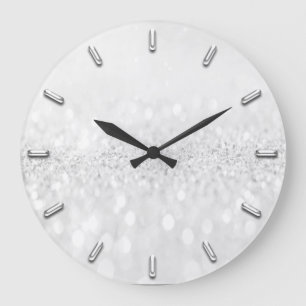 Grande Horloge Ronde Lux métallique monochrome gris parties scintillant