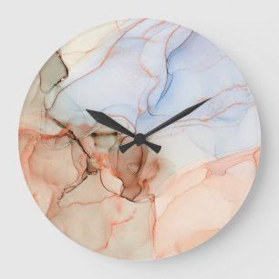Grande Horloge Ronde Luxe Abstrait : Art de l'encre d'alcool