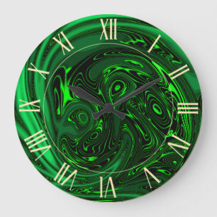 Grande Horloge Ronde Luxe Elégant Dragon Vert Cheval Abstrait