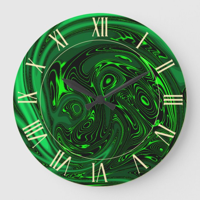 Grande Horloge Ronde Luxe Elégant Dragon Vert Cheval Abstrait (Recto)