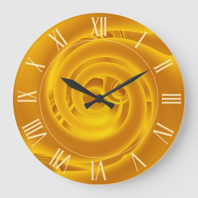 Grande Horloge Ronde Luxe moderne Neon Gold Abstrait Floral Rose (Recto)