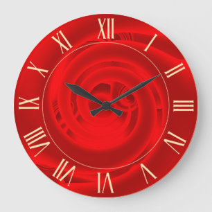 Grande Horloge Ronde Luxe moderne Neon Rouge Abstrait Floral Rose