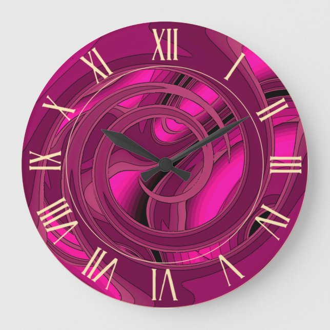 Grande Horloge Ronde Luxe moderne rose Abstrait Floral Rose (Recto)